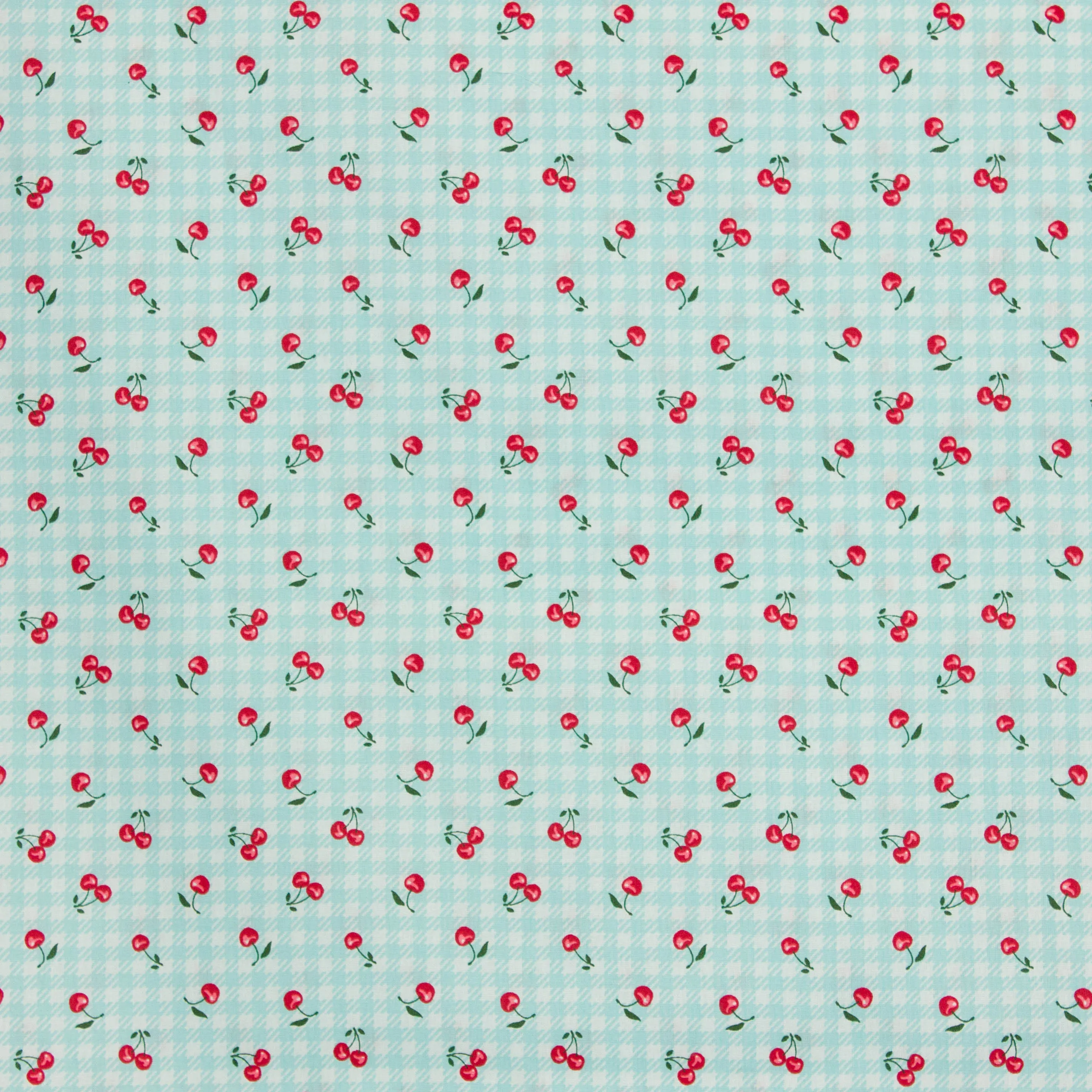 Katoen poplin 'Cherries Dusty Mint'